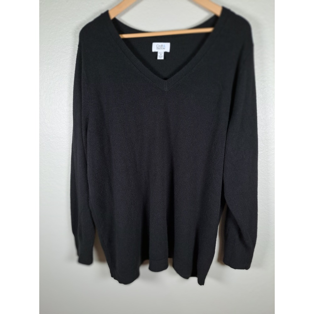 Croft & Barrow Womens Plus 3X Black V-Neck Acrylic Knit Sweater Pullover